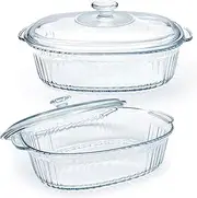 Shinyeagle Oval Casserole Dish with Lid: 2.8L Clear Glass, 18 in Capacity