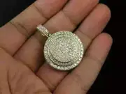 Real Moissanite 3.00Ct Round Cut Cluster Circle Pendant 14K Yellow Gold Pated