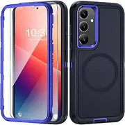 Mobile Phone Case for Samsung Galaxy A15 5G Case with Screen Protector, 360° Shockproof Robust Armour Case for Samsung A15 5G Case Cover Protective Case with Magnetic (Blue, for Samsung Galaxy A15)