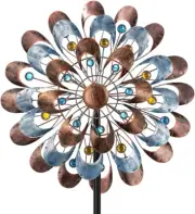 Wind Spinner Large Metal Windmill Blue Copper Blades Kinetic Outdoor Decoration