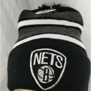 NBA Brooklyn Nets Beanie Pom Winter Knit Hat Cap Striped Black Gray