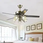 FanLighting 52 Inch Indoor Ceiling Fan with 5 Lights and Remote, 5 European Antique Stainless Steel Blades Fan Chandeliers for Bedroom Livingroom, Diningroom Celing Light Kits with Fans (Bronze)