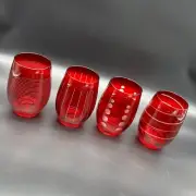 Mikasa Cheers Ruby Stemless Wine Glasses Set of 4 Etched Red Geometric 15.75oz