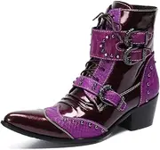 [Generic] Ankle Boot for Men High Top Boot Lace Up StyleGenuine Leather Two Tones Metal Monk Strap Wingtip Pointed Toe High Heel Men's Leather Shoes