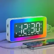 LED Colorful Light Digital Clocks Dimmable Snooze Alarm Clock Desk Bedside Lamp