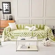 GNSWLD Couch Cover for 3 Cushion Couch Sofa Boho Bedroom Decor Chenille Sofa Slipcover for Dogs Geometric Furniture Protector 3 Seat Sofa Covers Sectional L Shape Couch Slipcover, 71"x134",Green