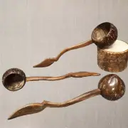2 pieces coconut shell dipper with wooden handle, handmade by Thai handicrafts