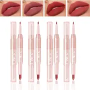 Lipstick Set, 4PCS 2In1Double Head Matte Nude Lipstick Lipliner Lip Pencil Crayo