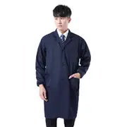 Men Dustproof Long/Short Sleeve Buttons Pockets Warehouse Lab Coat Work Clothing navy blue L Long Sleeve
