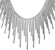 1 Yard Rhinestone Fringe Trim - Crystal Rhinestone Tassel Chain for Jeans Clothing and DIY Crafts (Slivery)