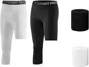 hwojjha 2 Pack Men’s Compression Pants One Leg 3/4 Capri Tights Leggings Athletic Base Layer for Gym Running Basketball