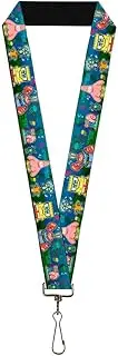Buckle-Down Nickelodeon Lanyard, Spongebob Friends 8 Bit Scene, Elastic, Blue, 22" x 1"