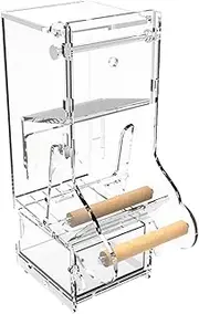 No Mess Bird Cage Feeder, Clear Bird Feeder Automatic Acrylic with Perch, Parakeet Food Dispenser, Cage Accessories for Cockatiel Squirrel Finch Lovebirds Budgies Canary