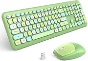 Youker Wireless Keyboard and Mouse Combo Retro Typewriter Keyboard 2.4GHz USB Wireless Connection Colorful Keyboard with Stylish Round Keys for Mac Windows 7/8/10/11 Laptop Desktop