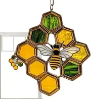 Honeycomb Sun Catcher - Acrylic Honey Bee Decor | Nature-Inspired Honeycomb Pendant, Sun Catcher for Kitchen Garden Balcony Kids Room
