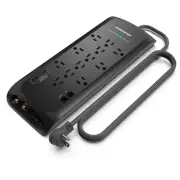 Monster Black Heavy Duty Surge Protector Power Strip 6 ft Cord with 12 120V-O...