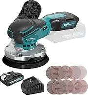 ONEMANA Orbital Sander 5-inch Palm Sander 20V Brushless Cordless Electric sander 7 Variable Speeds Hand Sanders for Wooding and Sanding With 10 Sanding Papers，Dust Collection Bag，Battery and Charger