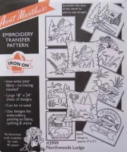 Aunt Marthas 3999 Northwoods Lodge Embroidery Transfer Pattern Cabin Fishing NEW