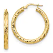 10K Yellow Gold 3X20 D/C Round Hoop Earrings