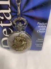 VTG Railroad Steam Engine Guilded Locomotive Ornate Pocket Watch Details Quartz