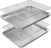 [ROTTAY] Quarter Baking Sheet Pan with Wire Rack Set [2 Pans + 2 Racks], Stainless Steel Cookie Sheet for Oven, Warp Resistant & Heavy Duty & Rust Free, Size 12.4 x 9.6 x 1 Inches