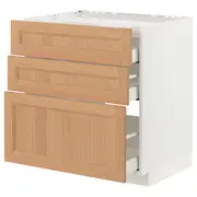 METOD / MAXIMERA base cab f hob/3 fronts/3 drawers, white/Vedhamn oak, 80x60x80 cm