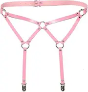 [Generic] PU Leather Rivets O Ring Triangle Adjustable Leg Ring Elastic Garter