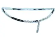 Women Hot Glam Fashion Belt Black Silver Metal Chain Link Pant Jeans Loop XS S M