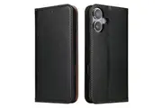 For iPhone 16 Case Leather Flip Wallet Folio Cover Stand Black