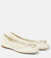[Jimmy Choo] Jimmy Choo Elme embellished satin ballet flats AU 6 white