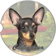 Chihuahua Black Set Of Two Absorbent Stoneware Car Cup Holder Coaster Dog Puppy