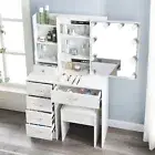 Dressing Table Stool White Make up Desk Set w/ LED Lights Mirror Vanity Bedroom