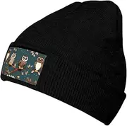 [OdDdot] Owls On Tree Branches Print Beanie Hats for Women Men,Winter Hats,Knit Hat,Mens Beanies,Brimless Hat,Skater Beanie, Black, One size