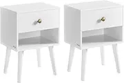 [VASAGLE] Bedside Tables, Set of 2, Side Table with Storage Drawer and Open Shelf, Solid Wood Legs, End Table for Living Room, for Bedroom, Sofa, Cloud White LET855W01