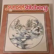 SUNSET STITCHERY Vintage 1978 Winter Snowfall Crewel Embroidery Kit #2474 NIP