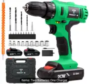 20V Cordless High Power Drill Set 3/8" Keyless Chuck with 2 Batterys