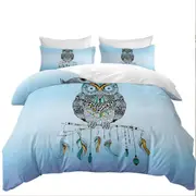 Light Blue Native Owl Quilt Cover