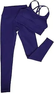 [MOBUTOFU] T Lifting Yoga Pants Yoga Outfits for Women High Waist Leggings Cross Back Bra Seamless Leggings Workout Set Dark Blue