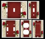 RED ROSES AND LACE LIGHT SWITCH COVER PLATE HOME DECOR U PICK SIZE