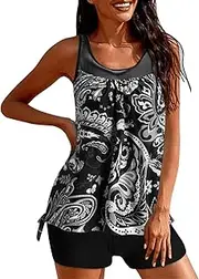 [BISHUIPO] Two Piece Swimsuits for Women Dot Printed Tank Top with Boyshorts Bathing Suits Plus Size Leopard