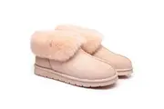 AUSTRALIAN SHEPHERD UGG Slippers Double Face Sheepskin Wool Collar Ankle Mallow Pink