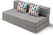 [ARTPLAN] Convertible Folding Sofa Bed, High-Density Memory Foam Sofa Bed with a Fluffy Pillow, Modern Futon Floor Couch Guest Twin Bed for Living Room/Dorm/Guest Use/Home Office/Apartment,Light Gray