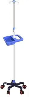 Portable 4 Hooks IV Pole with 5 Wheels & Square Tray Adjustable Height IV Bag Stand Stainless Steel Infusion Stand for Home Hospital Clinic