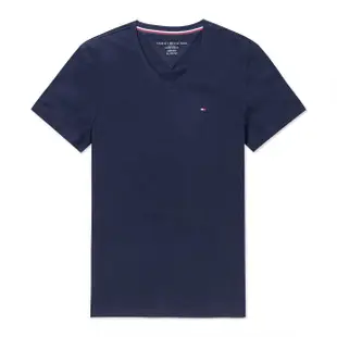 【Tommy Hilfiger】TOMMY 經典V領Logo素面短袖T恤-深藍色(平輸品)