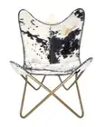 Arm Chair - Indien Goat Hair Leather Butterfly chair, Black /White chair PL2.73