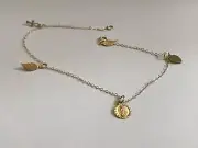 14K YELLOW GOLD ANKLET BRACELET W/ DANGLING CHARMs /OVERALL LENGTH 10 INCH