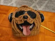 NWT Bulldog Beat Full Head Mascot Plush Mask Halloween Sunglasses Headphones NEW