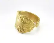 Spoon Ring Flower Patterned Adjustable Ring Raw Brass 17.5mm 7US inner size 2692
