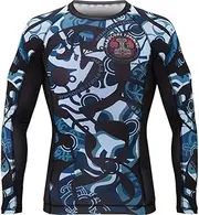 [Hardcore Training] Men's Rash Guard Compression Long Sleeve Jiu Jitsu, MMA No-Gi, Tight BJJ Grappling Base Layer Combat
