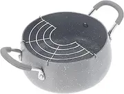 PRETYZOOM 1Pc Japanese Style Deep Fryer Pot with Oil Drain Rack Frying Pot for Tempura Fish Non Stick Fryer for Home Cooking and Outdoor Use